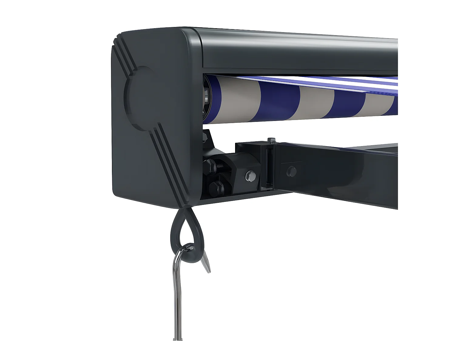 Blau-weiße einziehbare Markise aus 4x3 Stoff und Aluminium