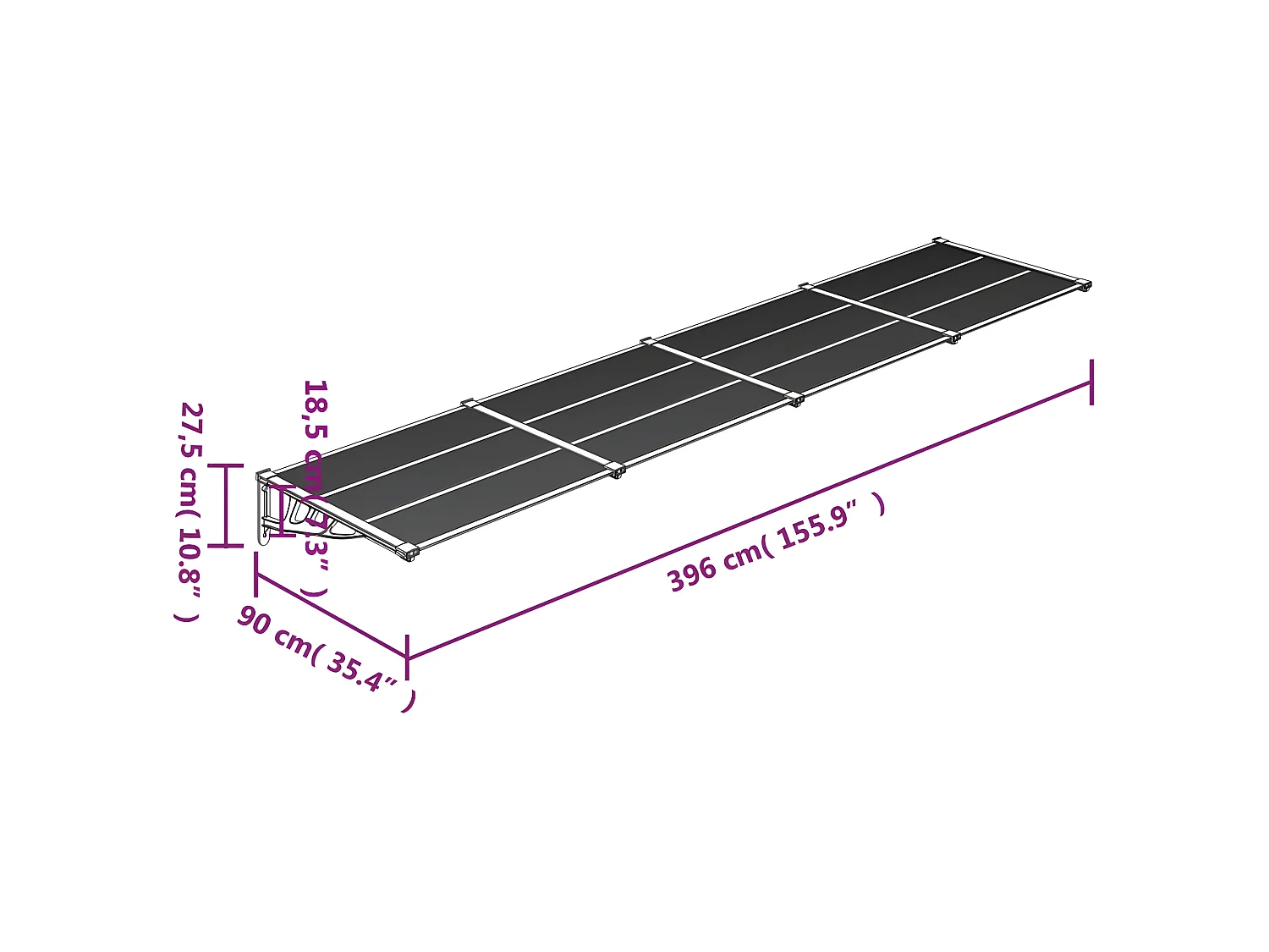 Auvent de porte Noir 396x90 Polycarbonate
