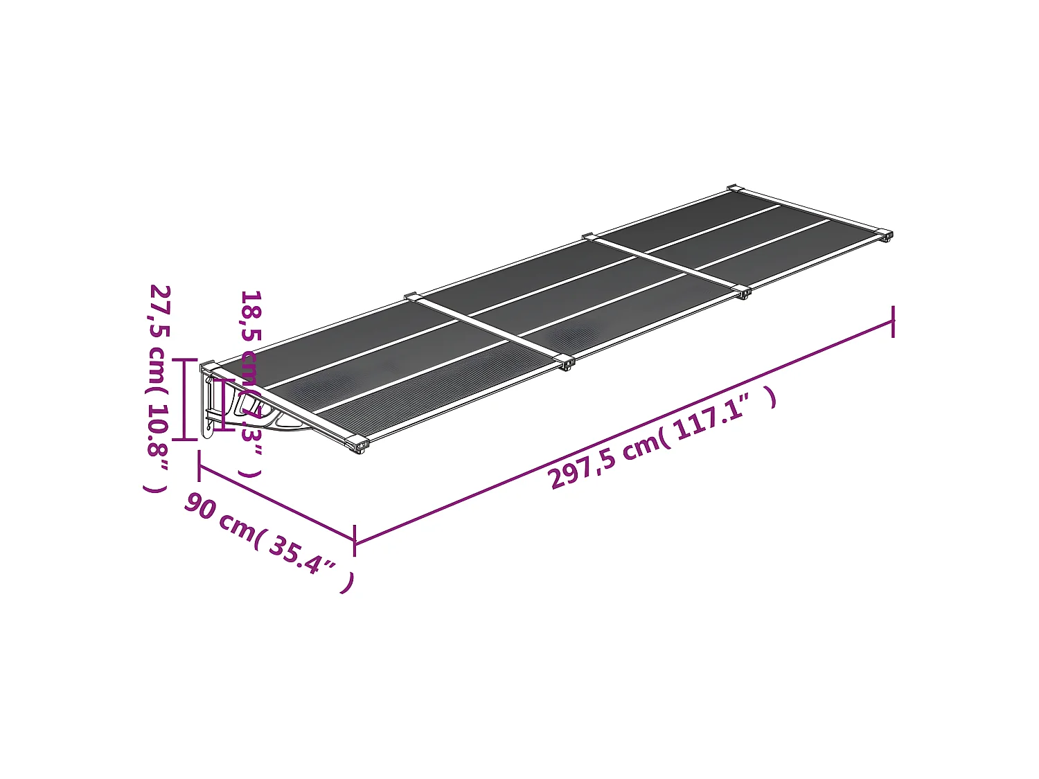 Toldo de porta Policarbonato Preto 297,5x90
