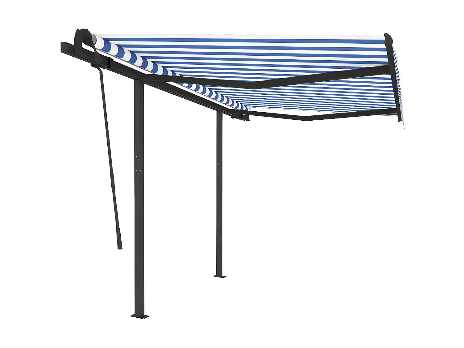 Toldo retráctil automático y postes 3x2,5 Azul y blanco