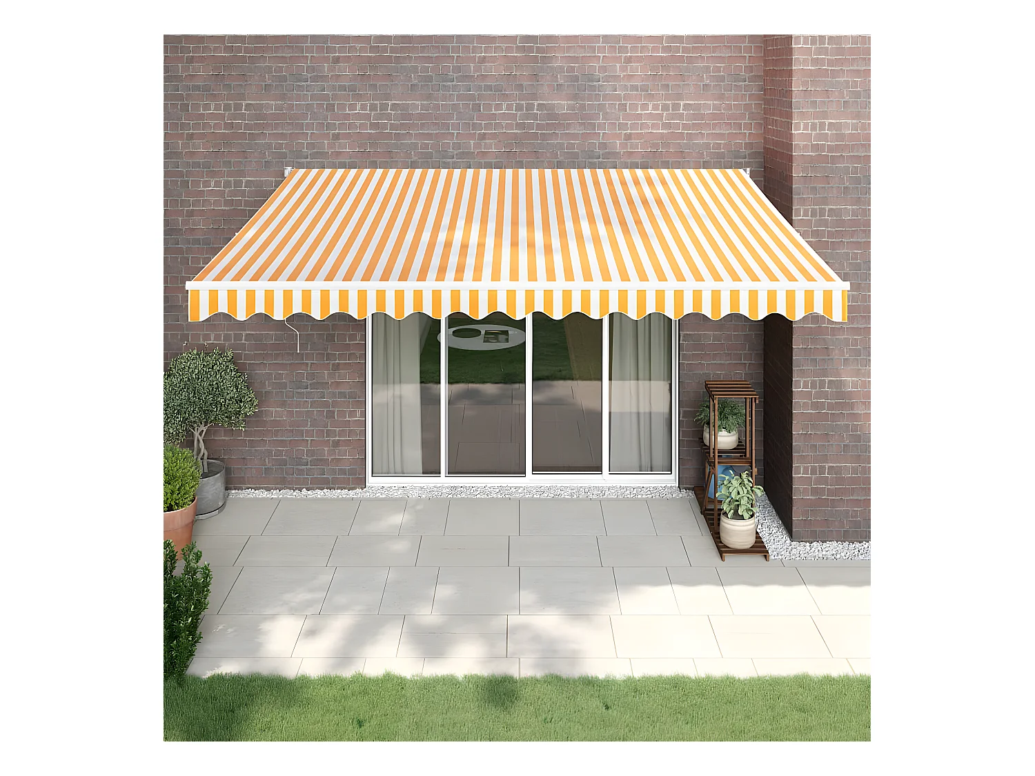 Auvent rétractable automatique jaune et blanc 4,5x3