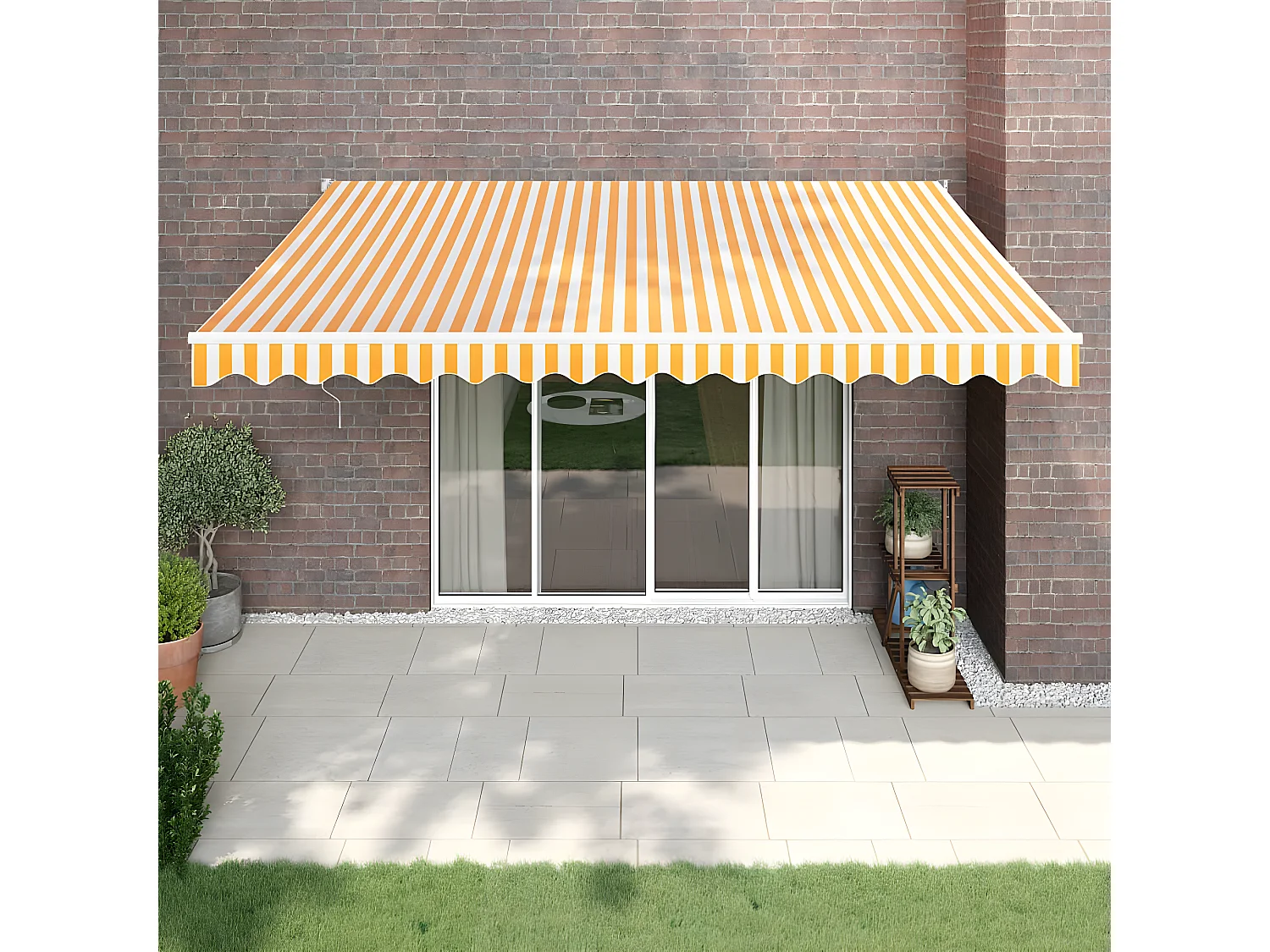 Toldo retrátil automático amarelo e branco 4,5x3