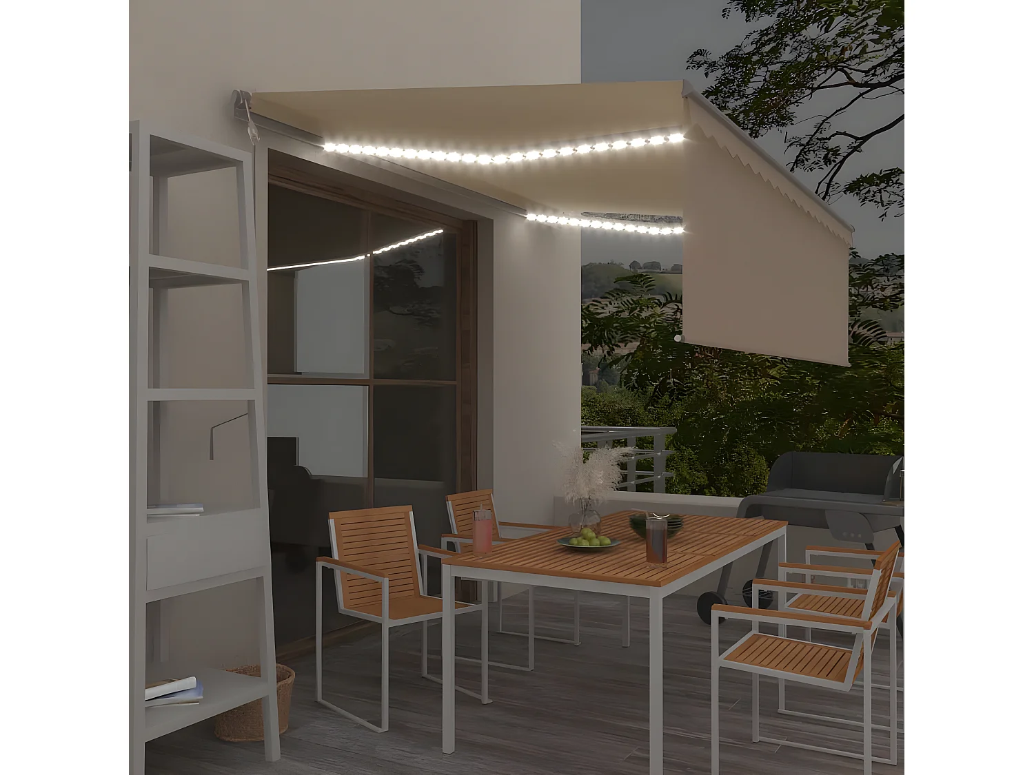 Auvent automatique store capteur de vent LED 4,5x3 Crème