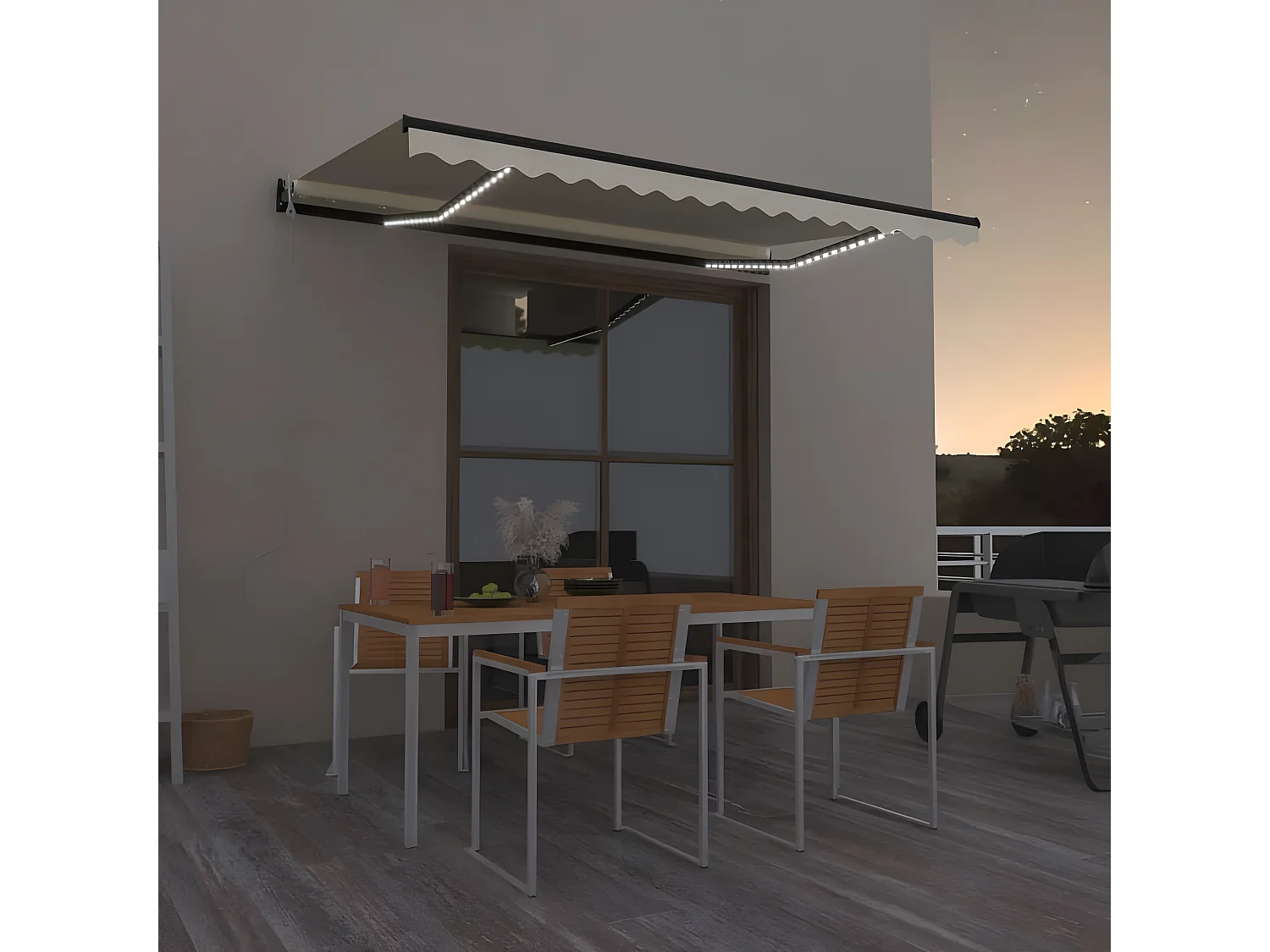 Auvent automatique avec capteur de vent et LED 400x350 Crème