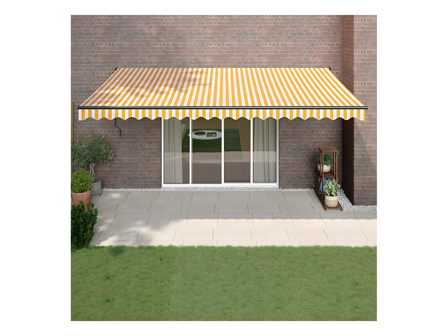 Auvent rétractable jaune et blanc 5x3 tissu et aluminium