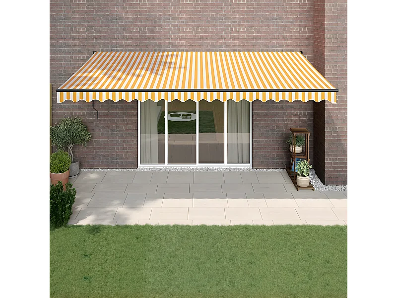Auvent rétractable jaune et blanc 5x3 tissu et aluminium