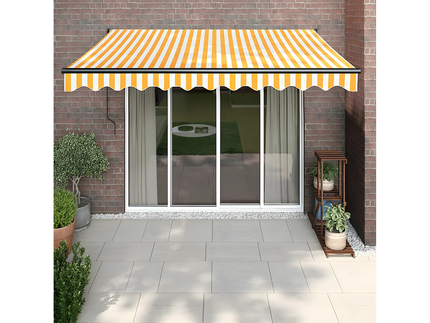 Toldo retrátil automático amarelo e branco 3x2,5