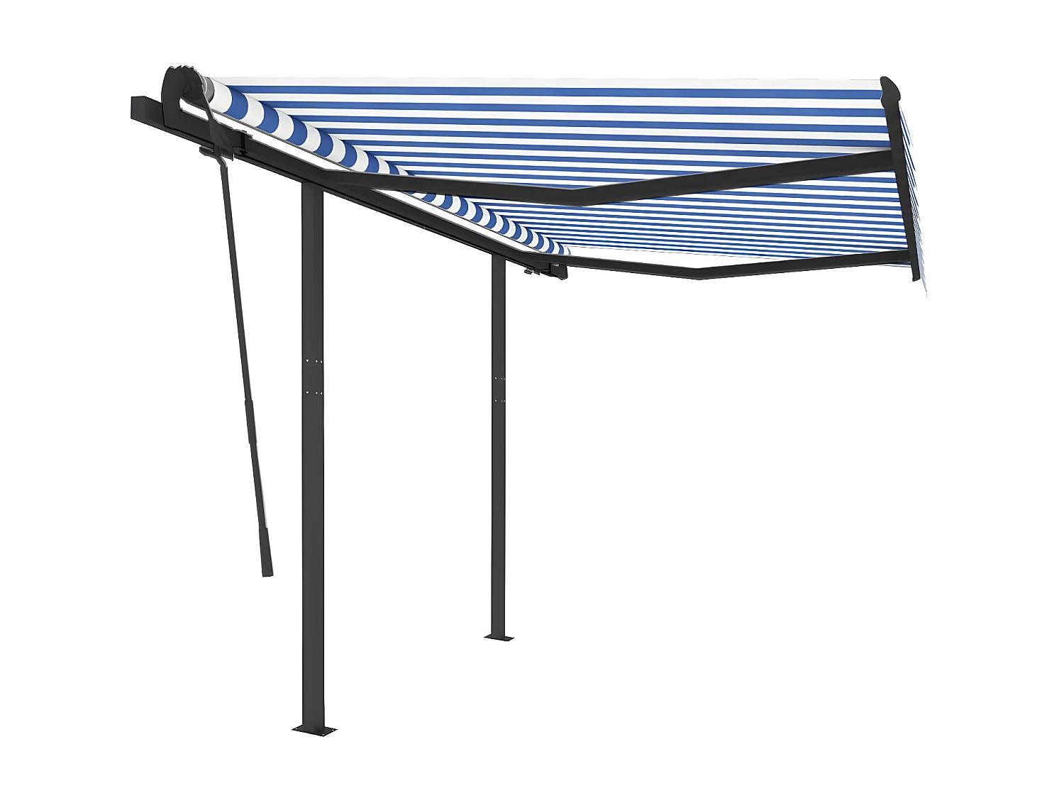 Auvent rétractable automatique et poteaux 3,5x2,5 Bleu blanc