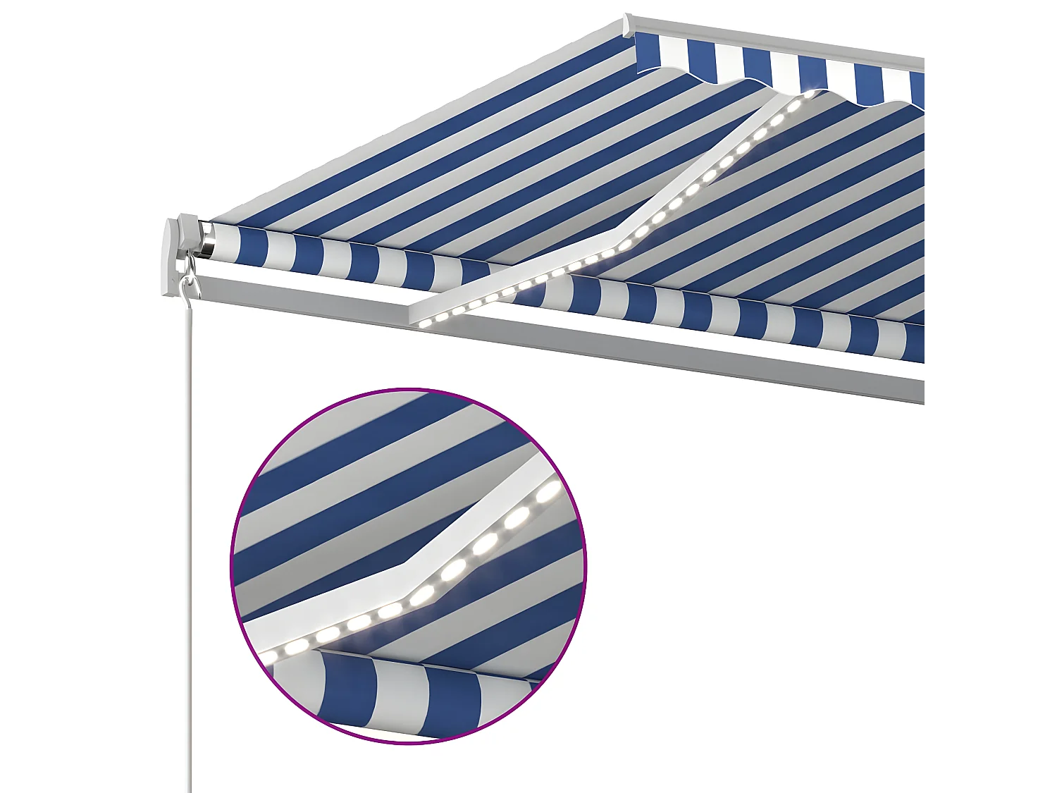Toldo automático con sensor de viento y LED 6x3,5 Azul y blanco