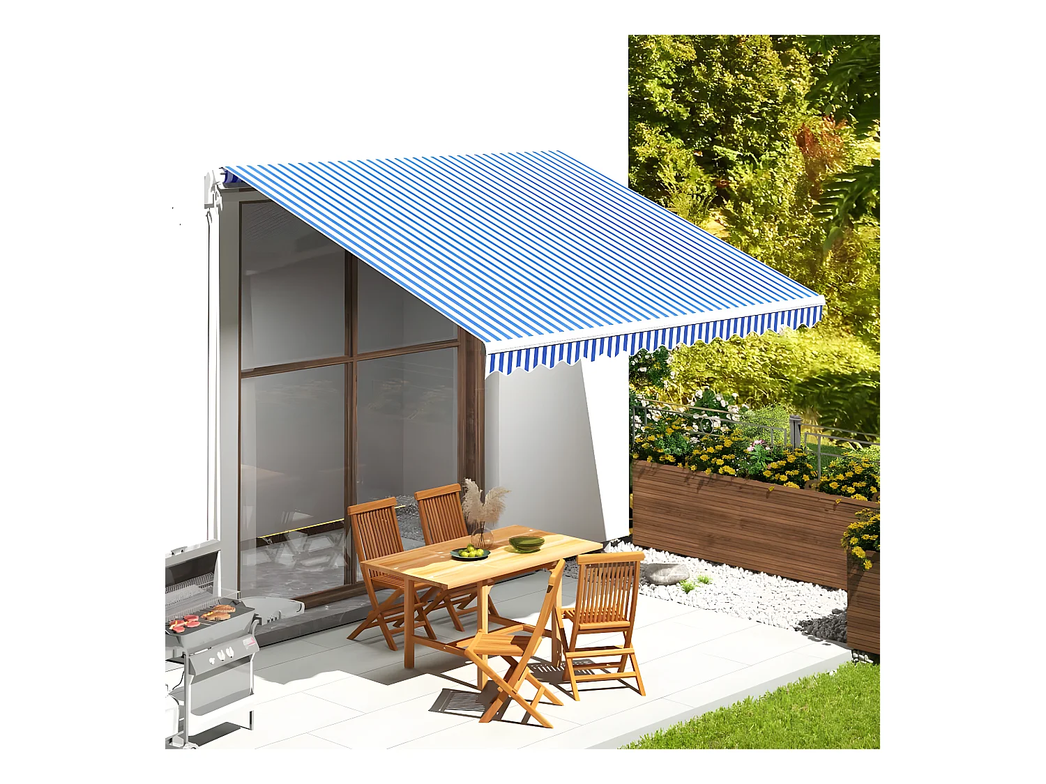 Tissu de remplacement pour auvent Bleu et blanc 4x3,5