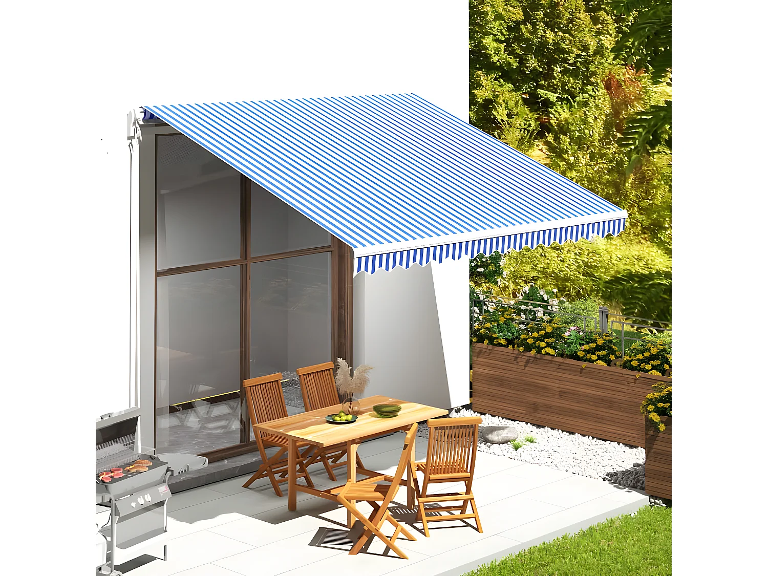 Tissu de remplacement pour auvent Bleu et blanc 4x3,5