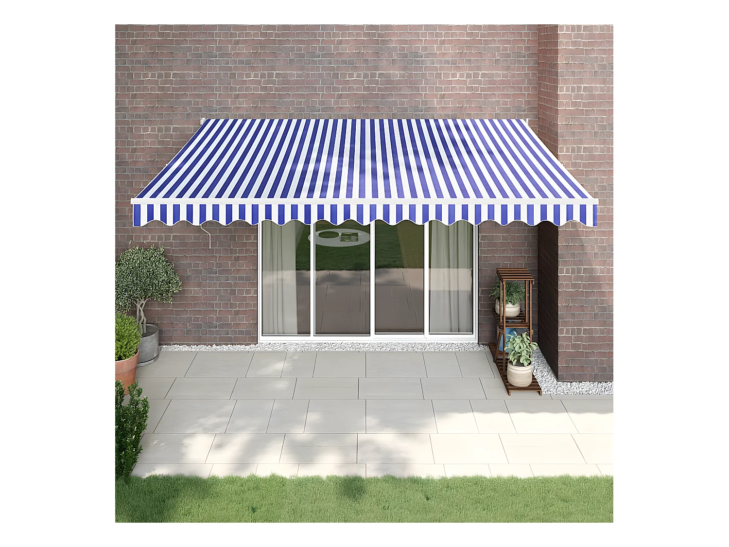 Auvent rétractable automatique bleu et blanc 4,5x3