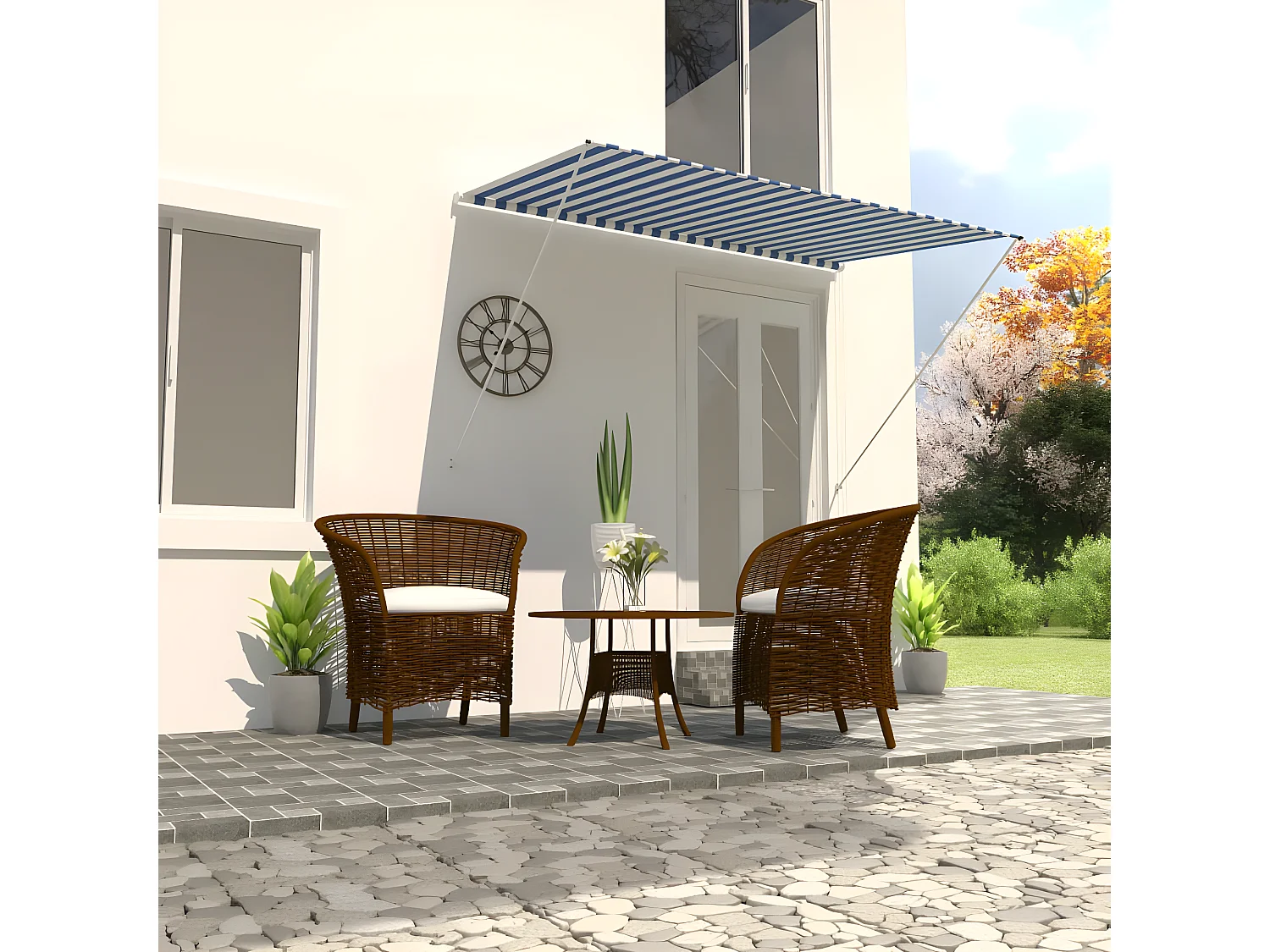 Auvent rétractable 250x150 Bleu et blanc