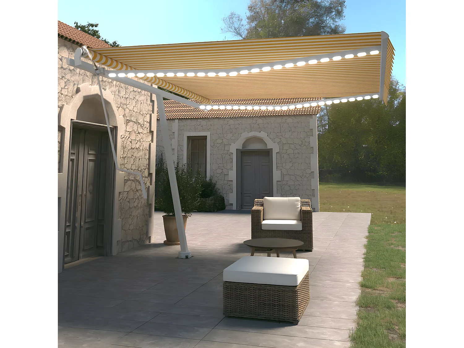 Sensor de vento para toldo automático LED 450x350cm Amarelo e branco