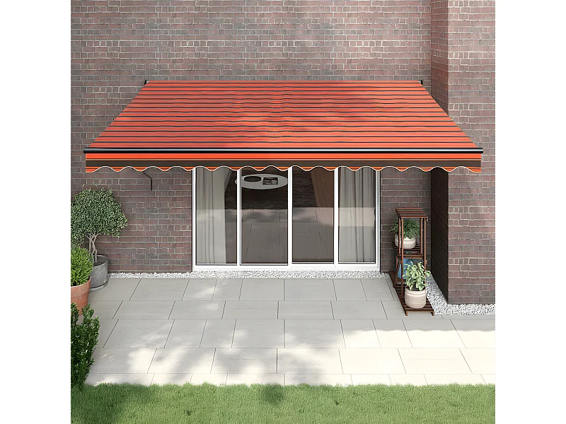 Auvent rétractable orange etarron 4x3 tissu et aluminium