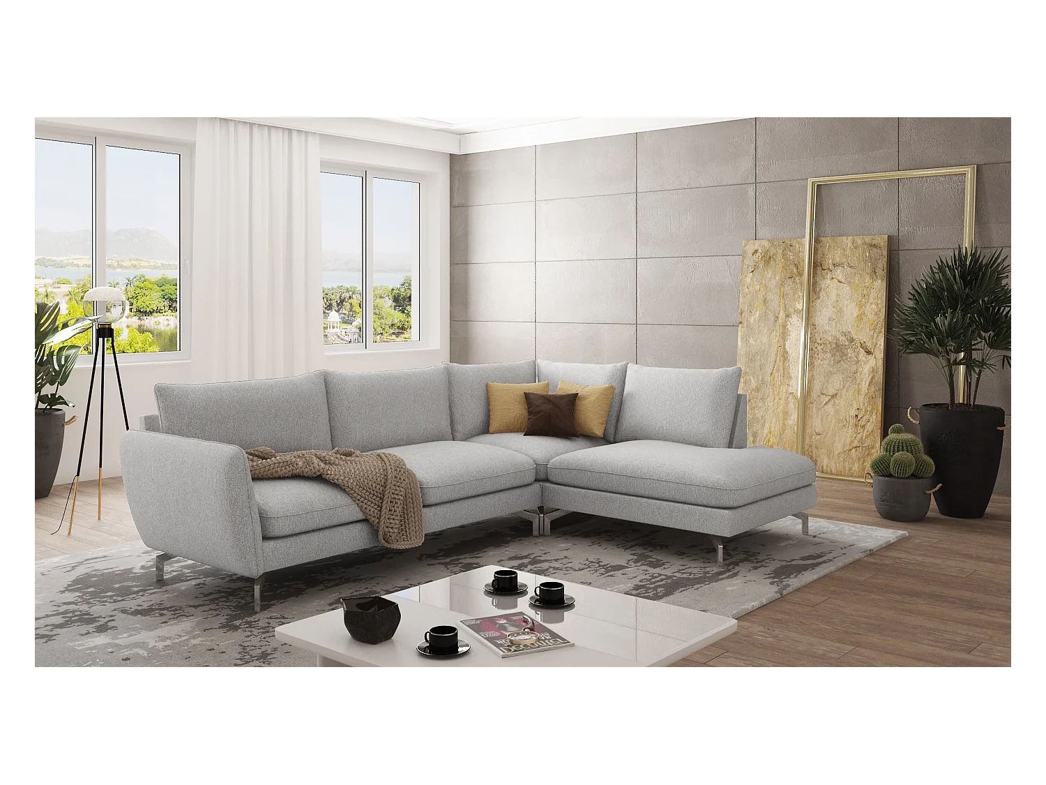 Modernes Ecksofa Zoe mit Silber Füßen