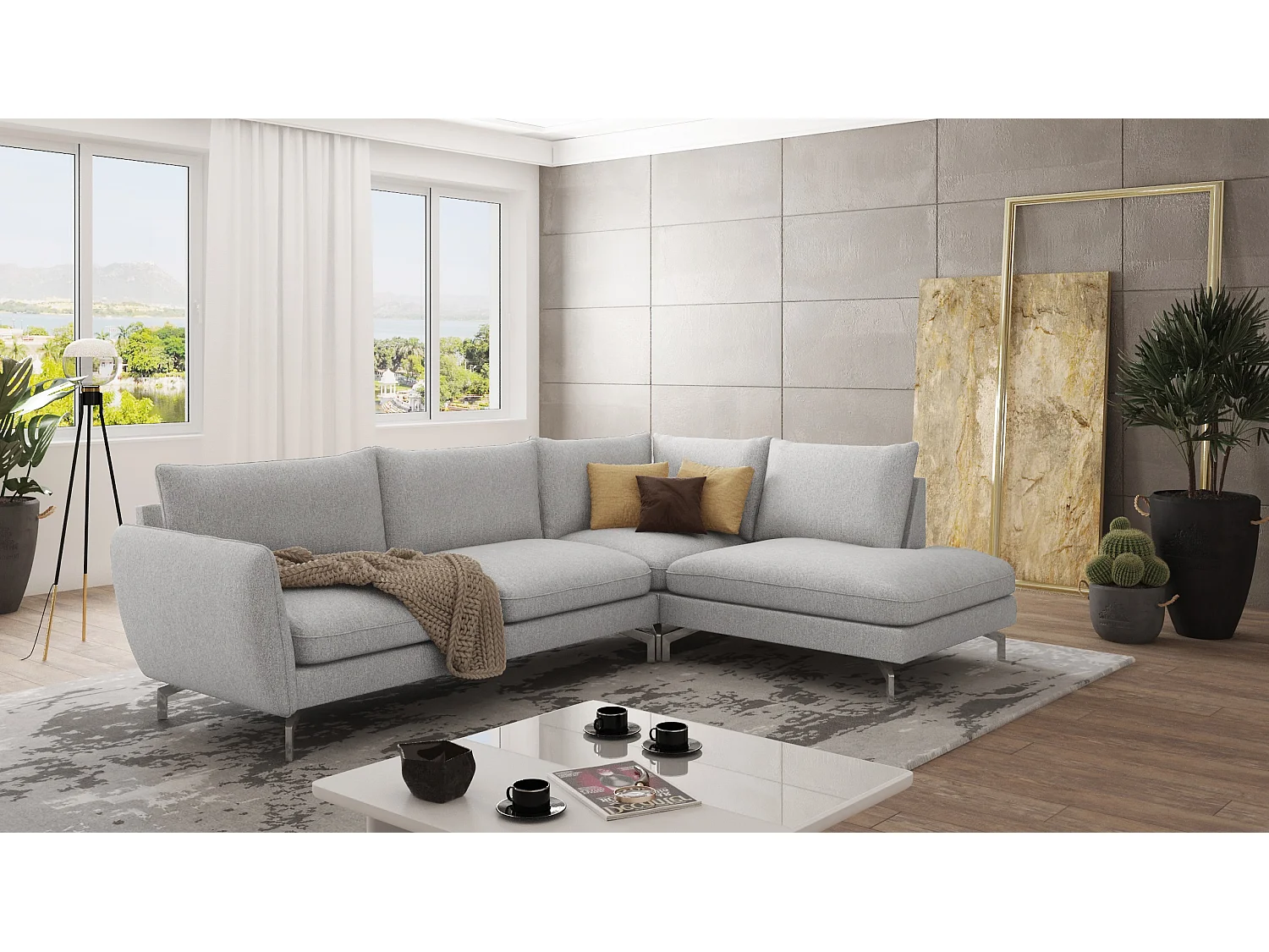 Modernes Ecksofa Zoe mit Silber Füßen