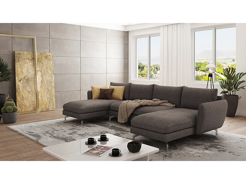 Canapé d’angle 6 places avec pieds argentés ZOE