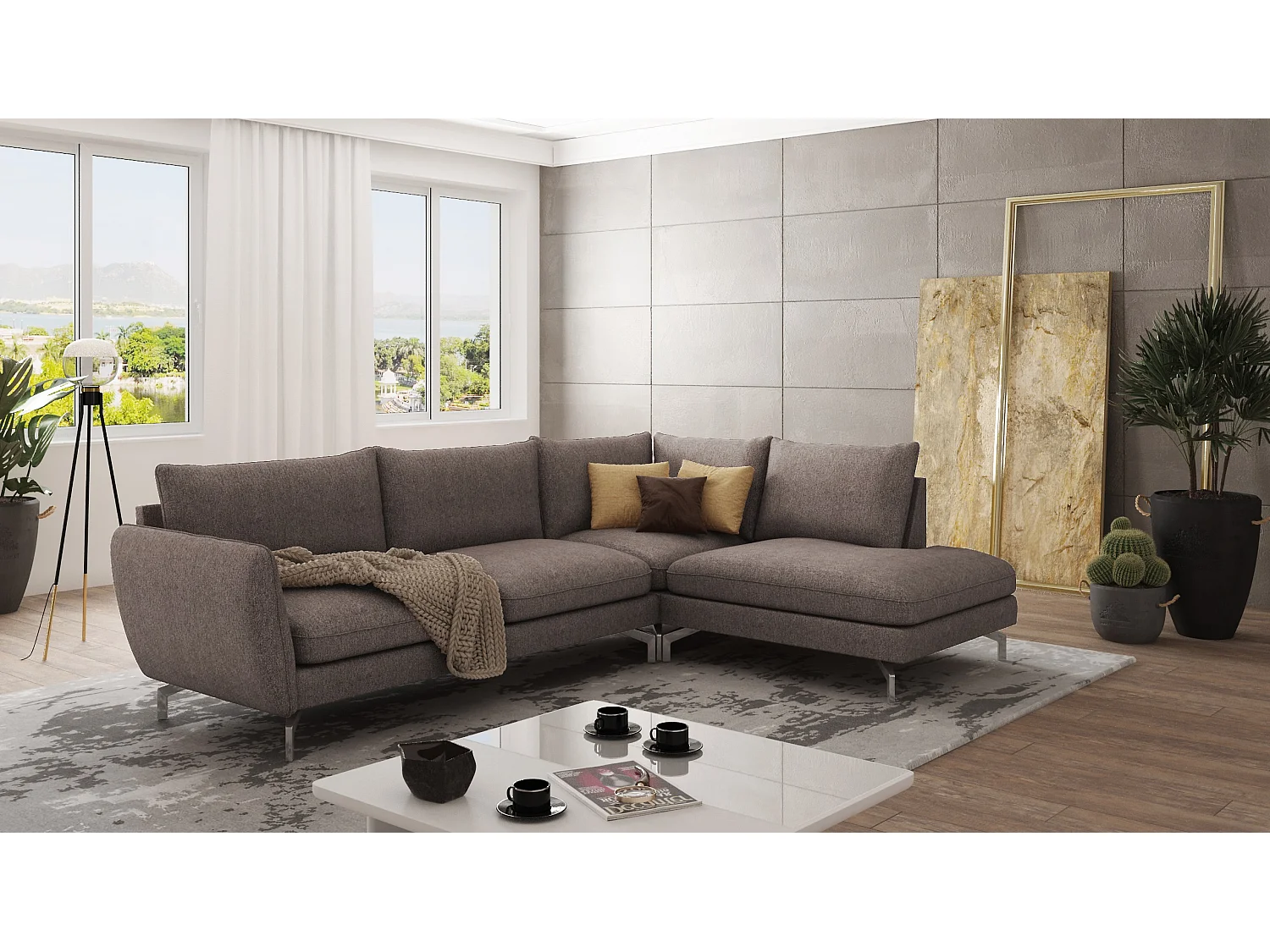 Modernes Ecksofa Zoe mit Silber Füßen