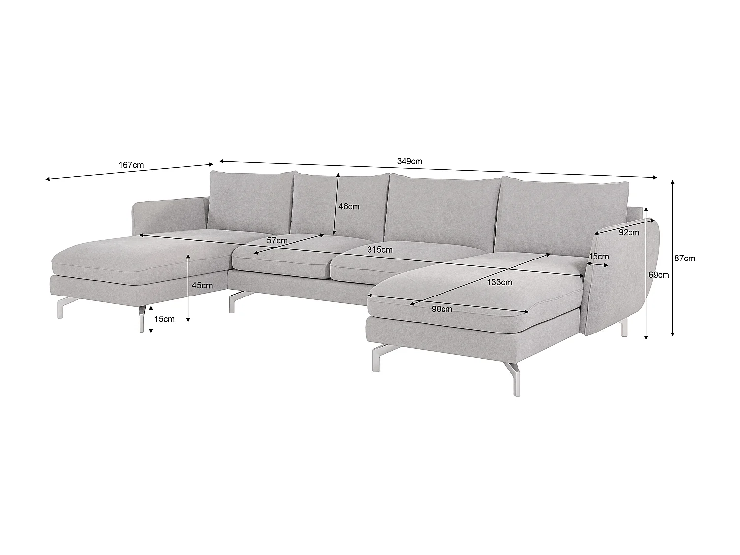 Zoe Wohnlandschaft mit Silber Füßen