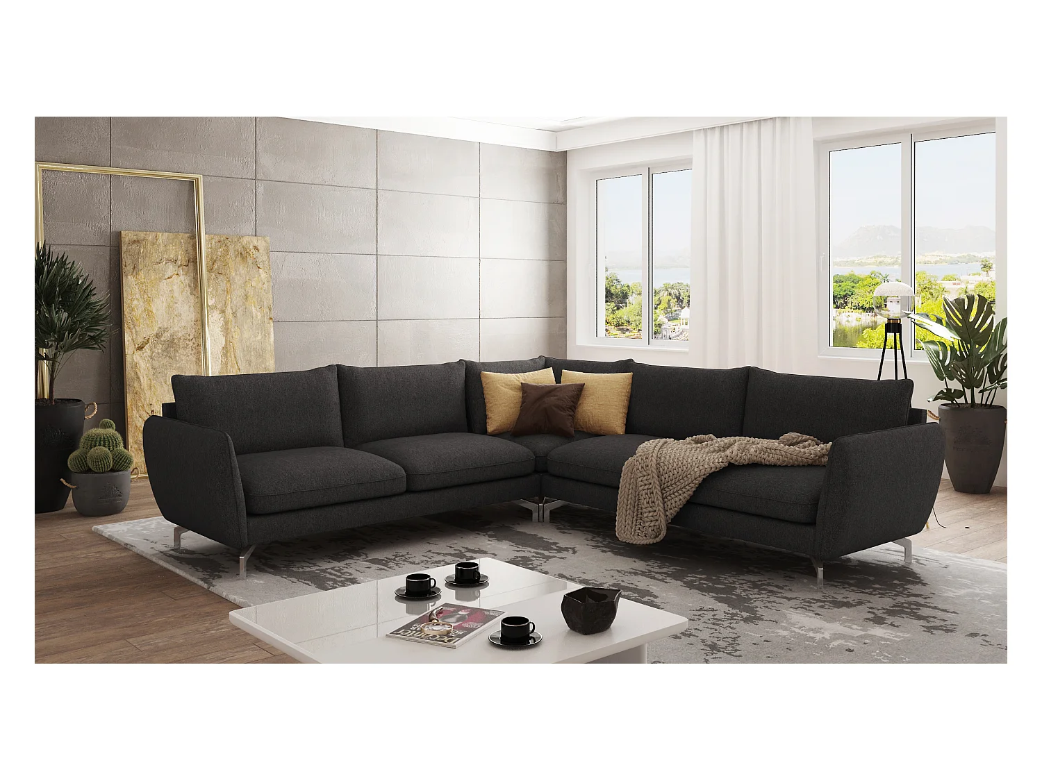 Modernes Ecksofa Zoe mit Silber Füßen