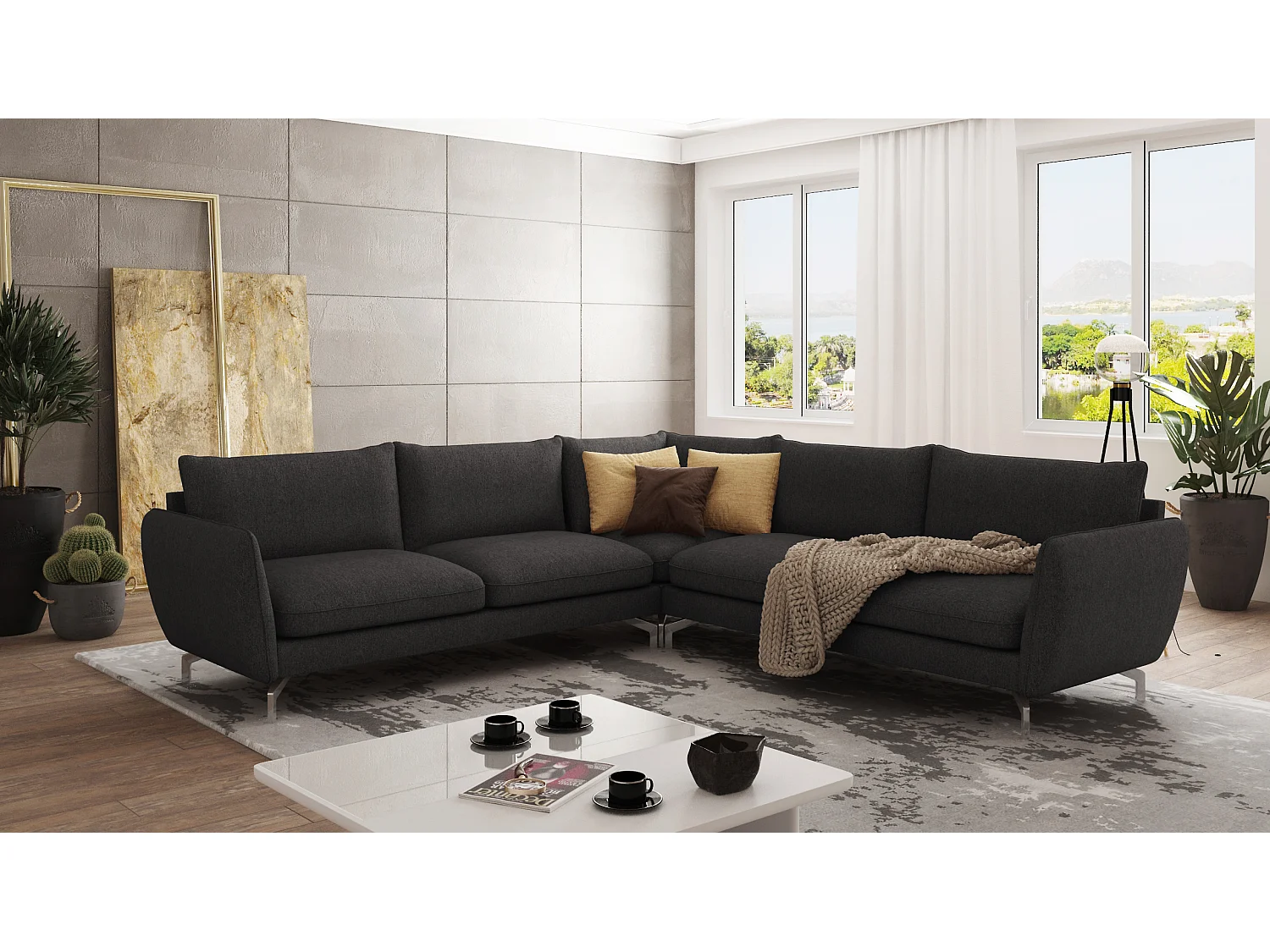 Modernes Ecksofa Zoe mit Silber Füßen