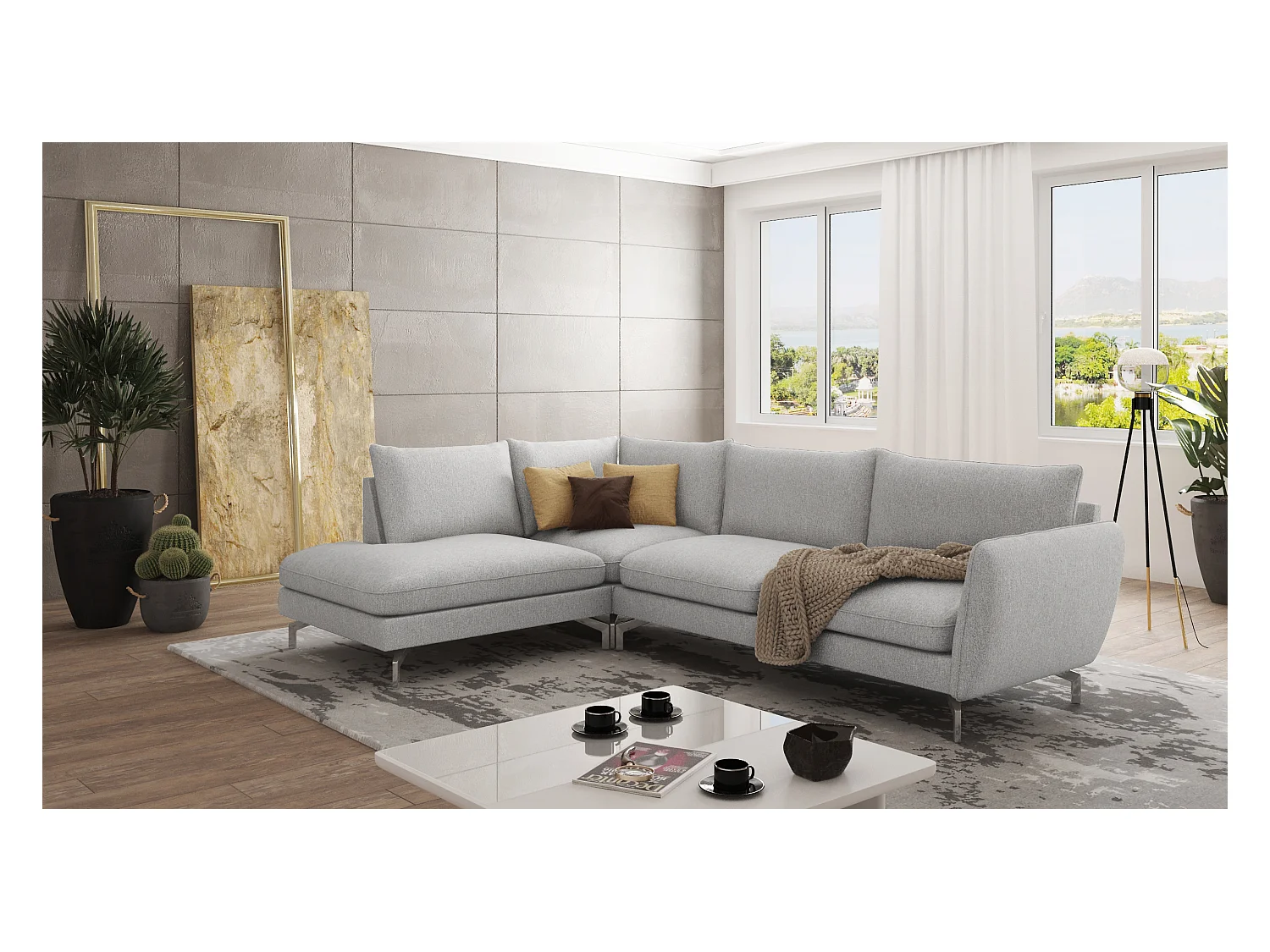 Modernes Ecksofa Zoe mit Silber Füßen