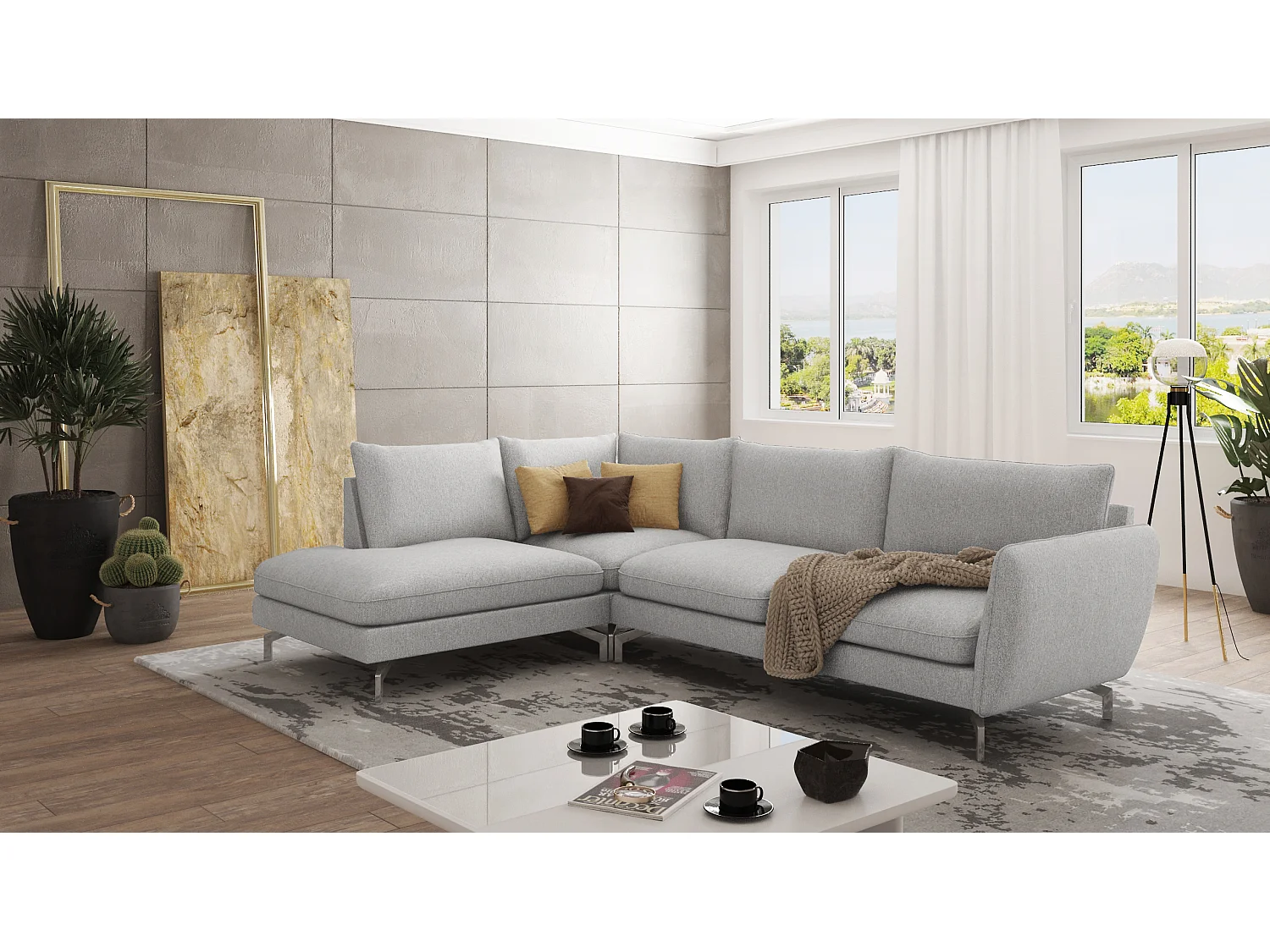 Modernes Ecksofa Zoe mit Silber Füßen