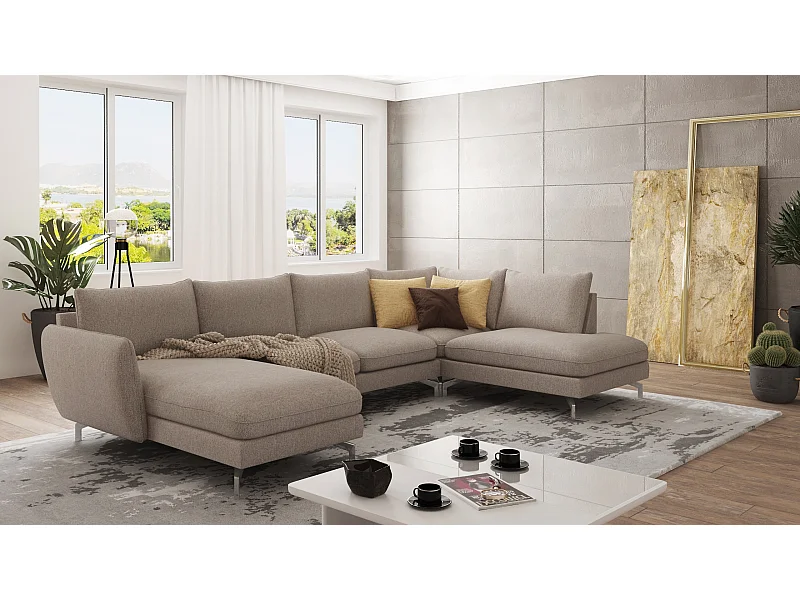 Canapé d’angle 7 places avec pieds argentés ZOE