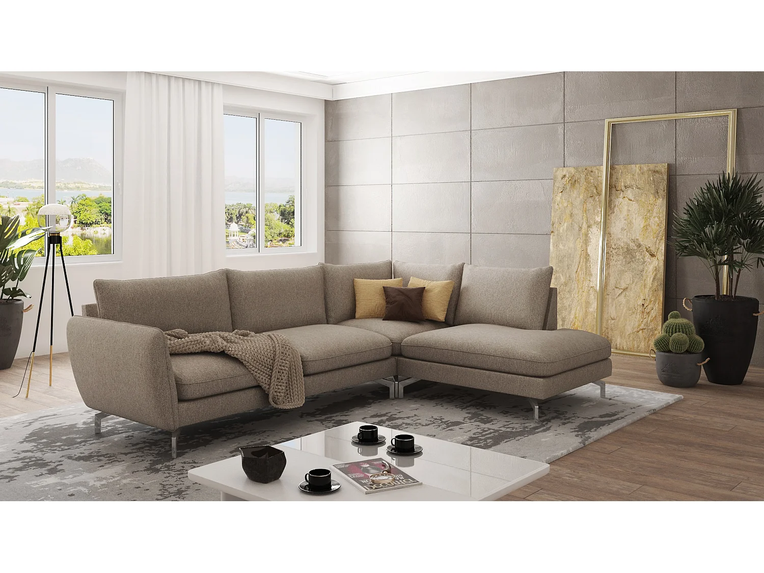 Modernes Ecksofa Zoe mit Silber Füßen