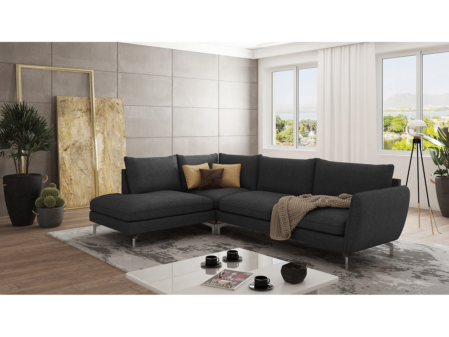 Modernes Ecksofa Zoe mit Silber Füßen