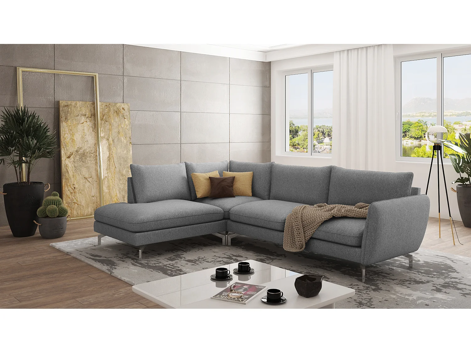 Modernes Ecksofa Zoe mit Silber Füßen