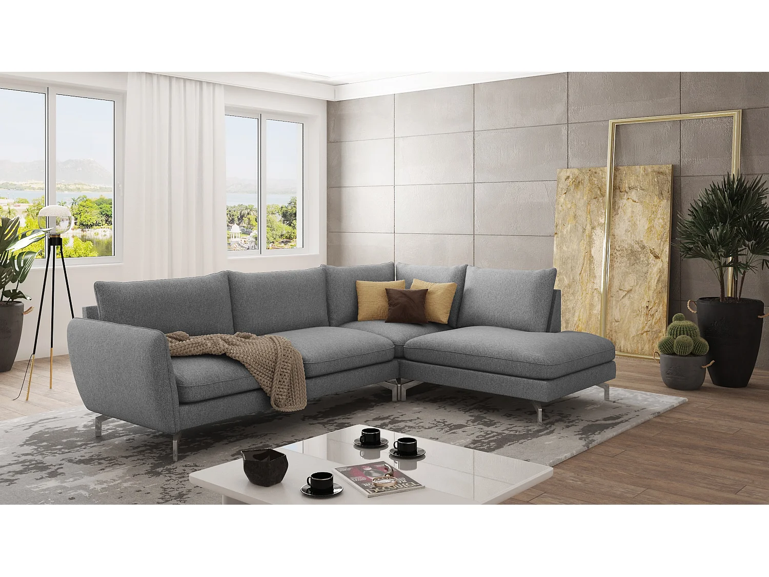 Modernes Ecksofa Zoe mit Silber Füßen
