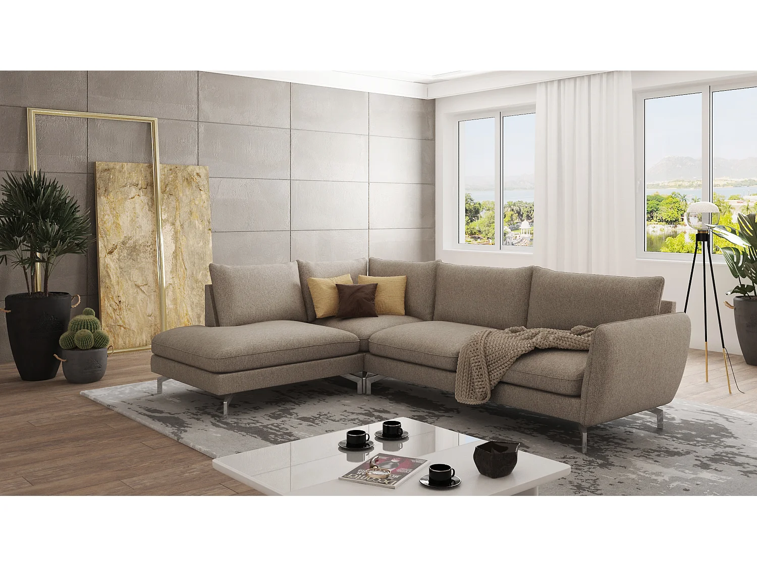 Modernes Ecksofa Zoe mit Silber Füßen