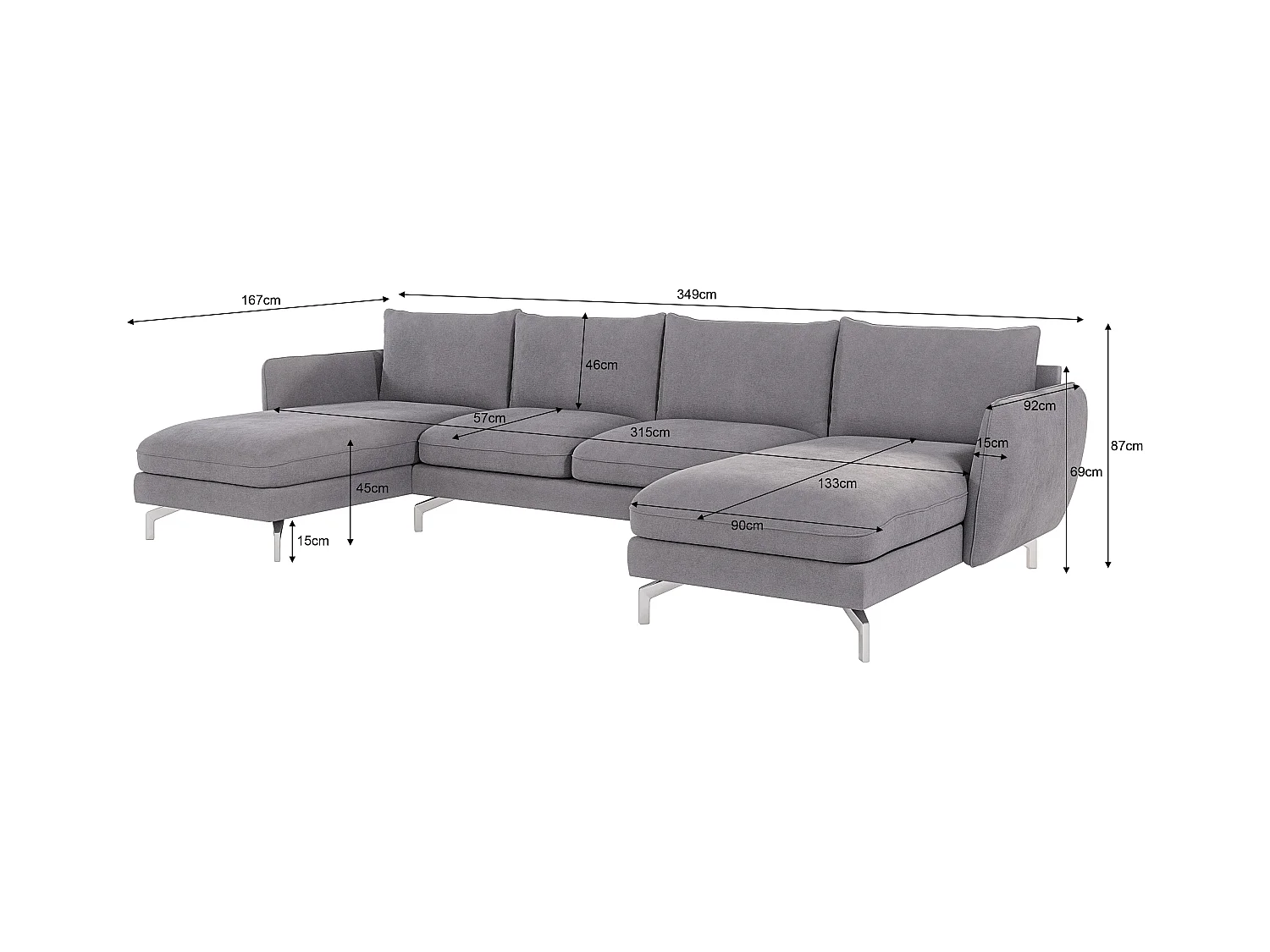 Zoe Wohnlandschaft mit Silber Füßen