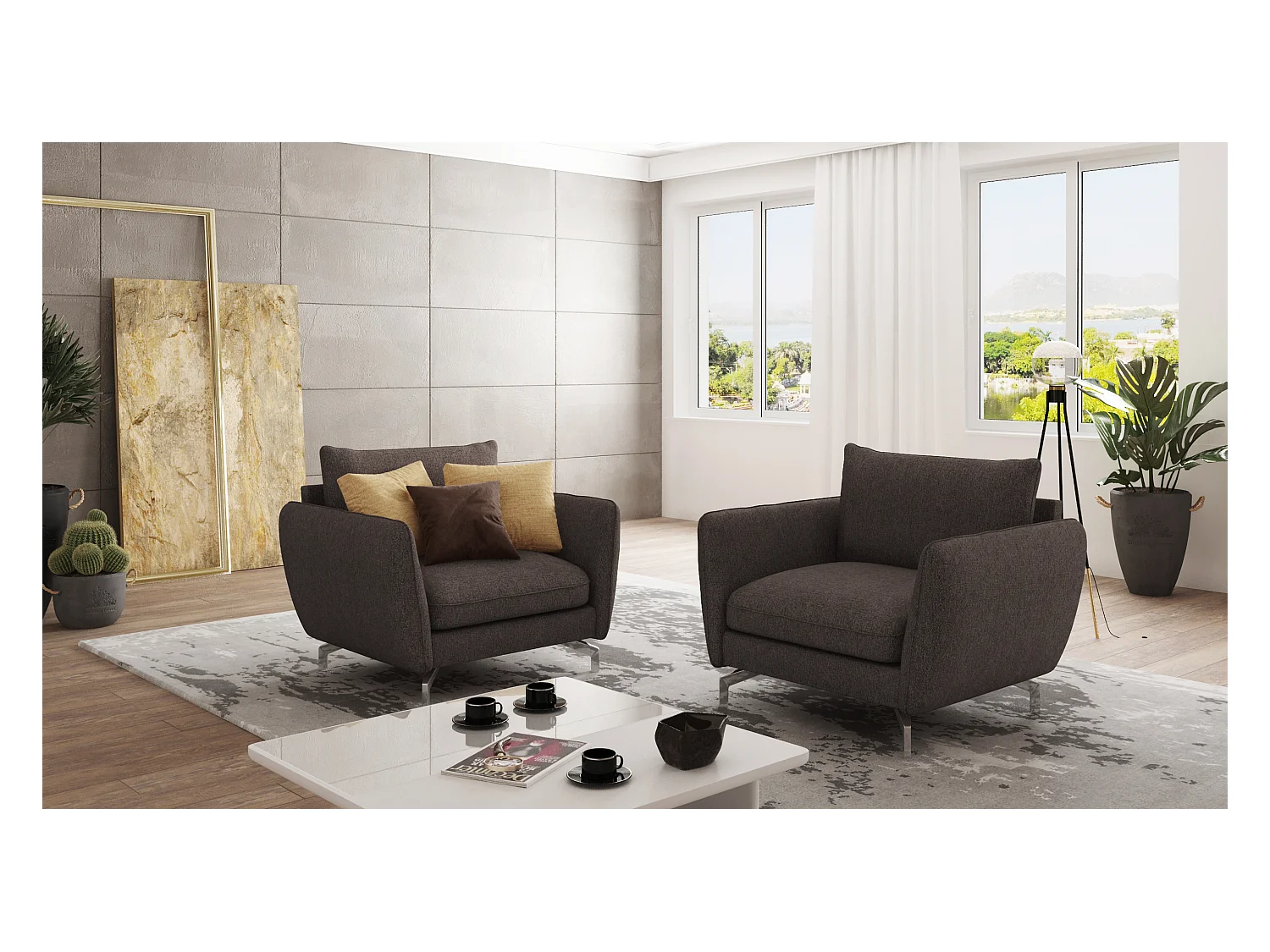 Fauteuil moderne avec pieds argentés ZOE