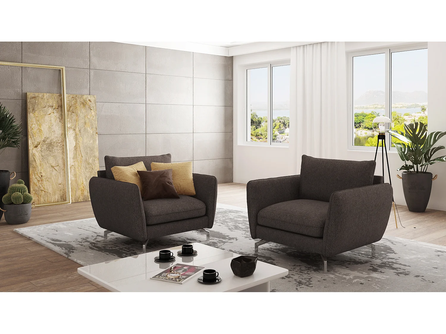 Fauteuil moderne avec pieds argentés ZOE