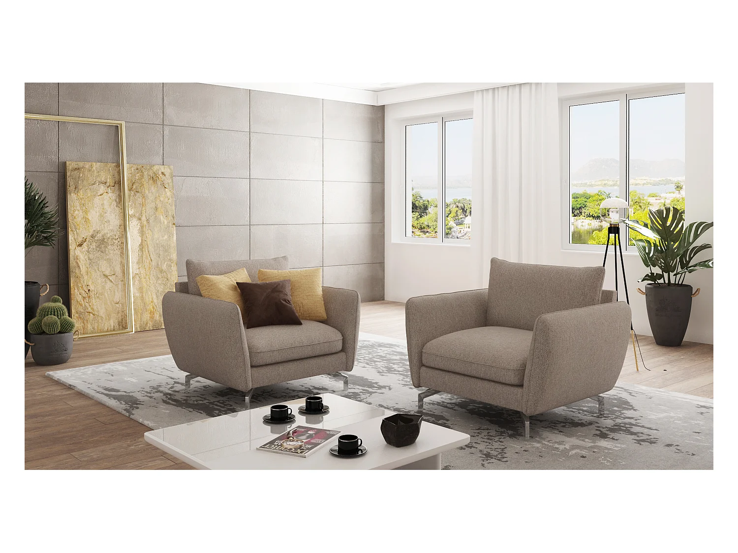 Fauteuil moderne avec pieds argentés ZOE