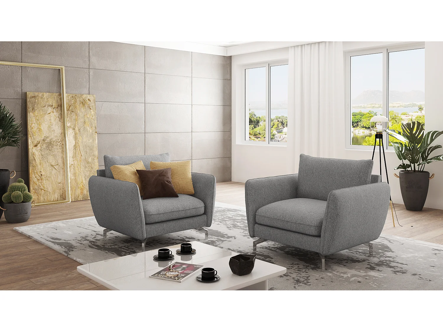 Fauteuil moderne avec pieds argentés ZOE