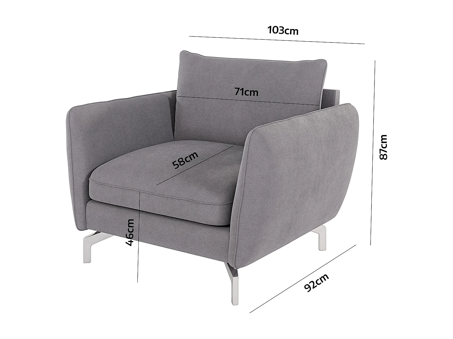 Fauteuil moderne avec pieds argentés ZOE