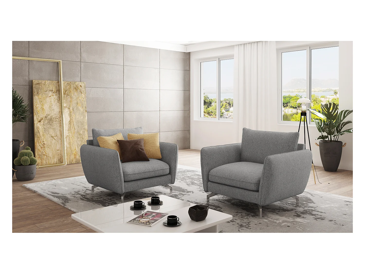 Fauteuil moderne avec pieds argentés ZOE