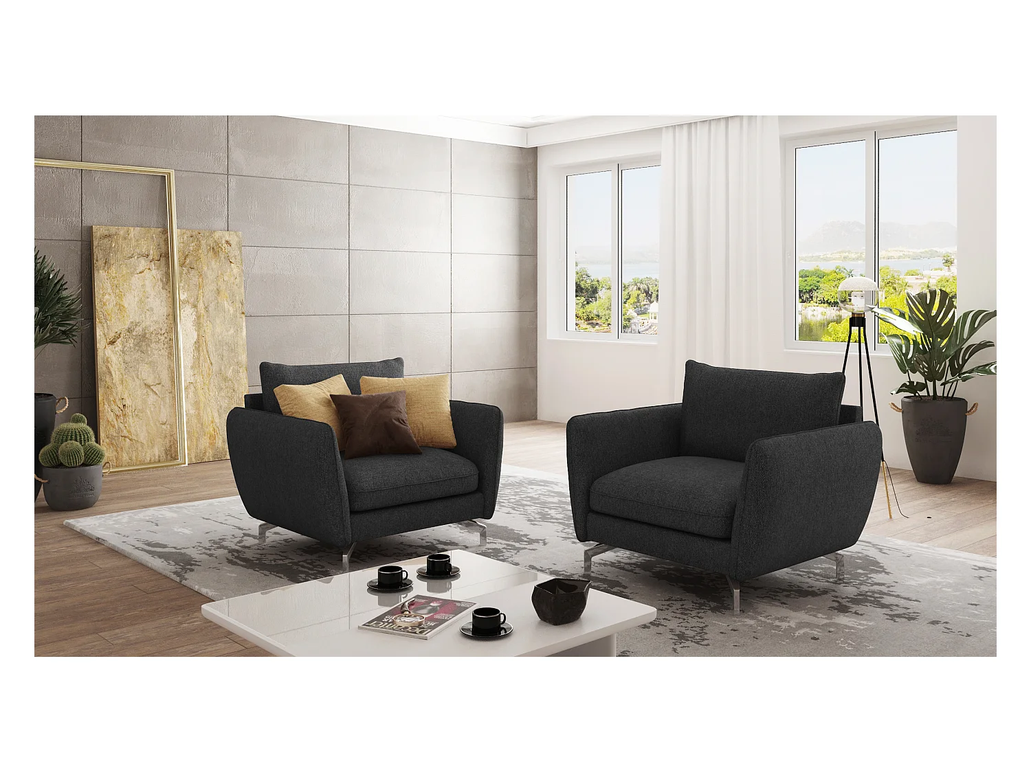 Fauteuil moderne avec pieds argentés ZOE