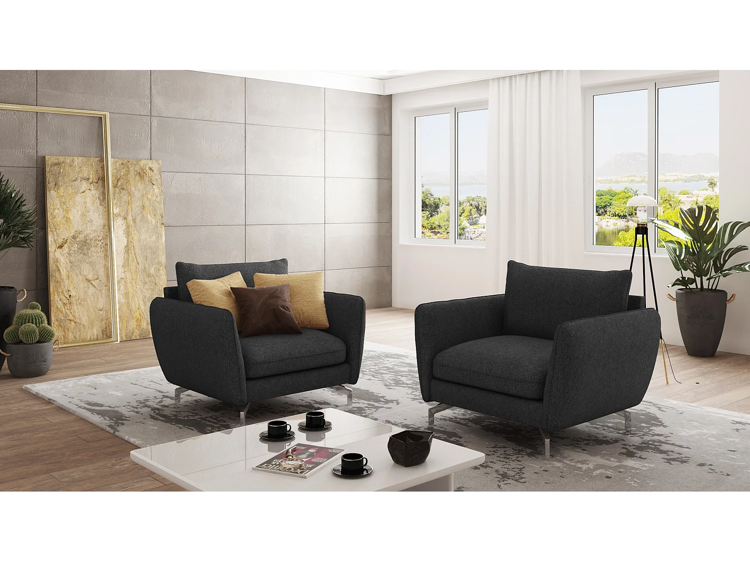 Fauteuil moderne avec pieds argentés ZOE