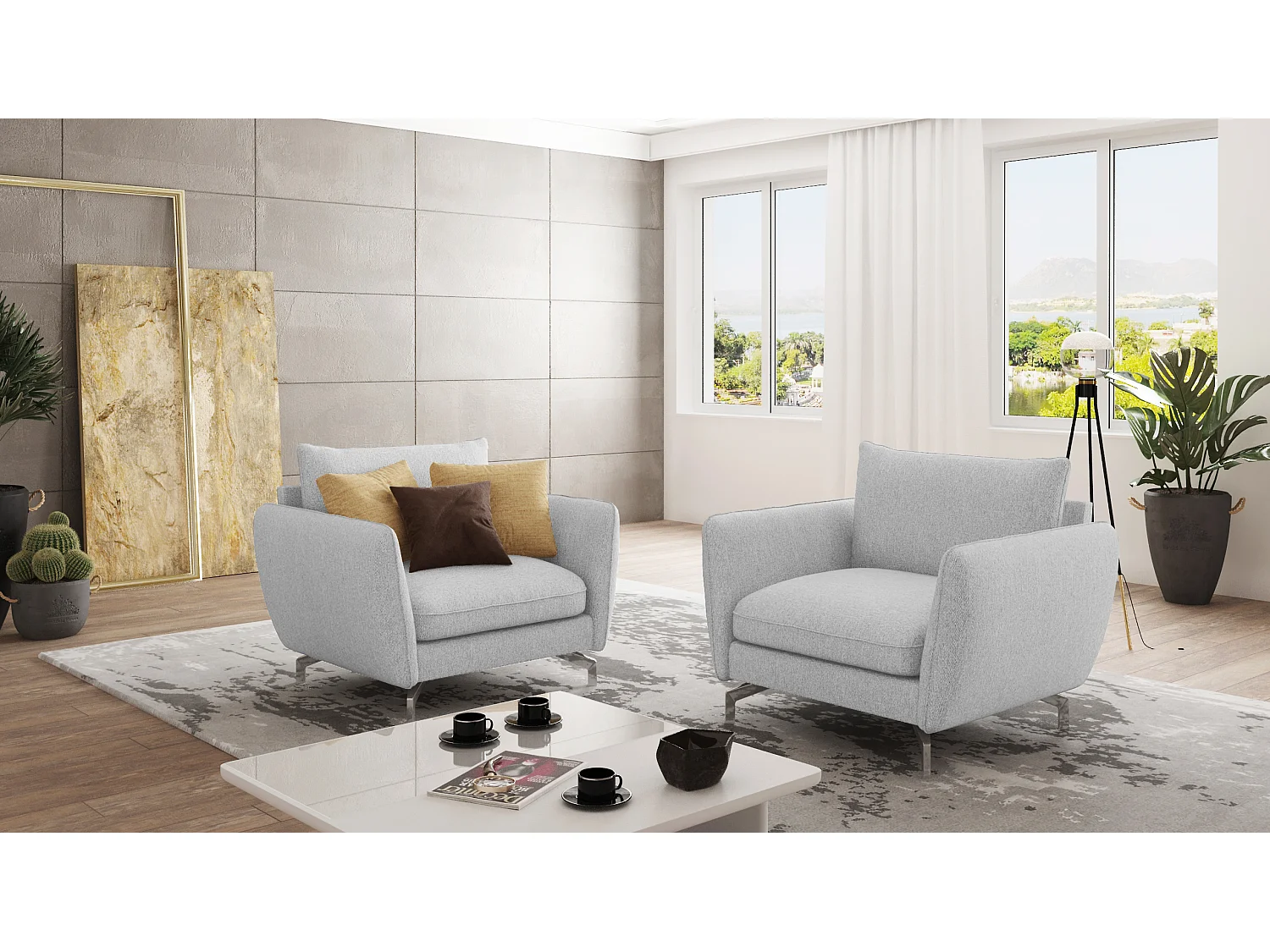 Fauteuil moderne avec pieds argentés ZOE
