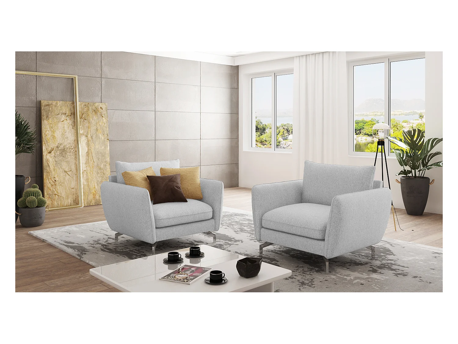 Fauteuil moderne avec pieds argentés ZOE