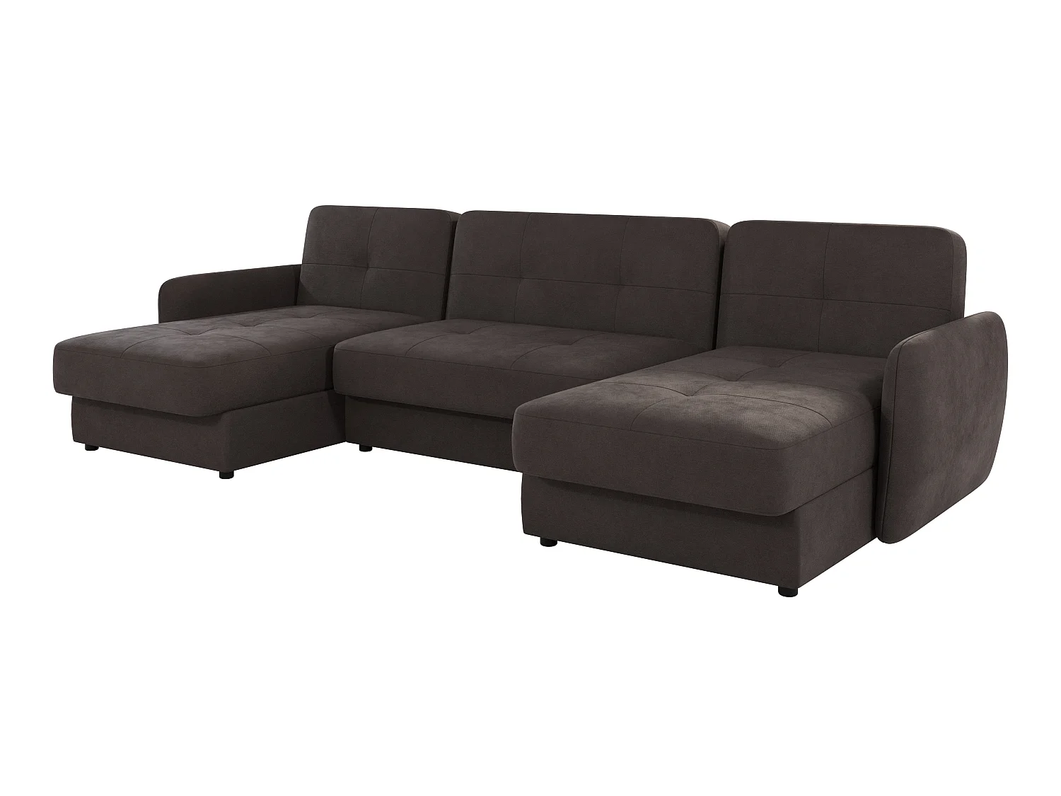 Canapé d'angle panoramique convertible clic-clac 5 places avec coffre en microfibre marron VICTORIA
