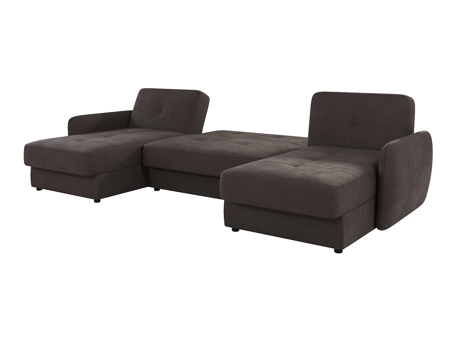 Canapé d'angle panoramique convertible clic-clac 5 places avec coffre en microfibre marron VICTORIA