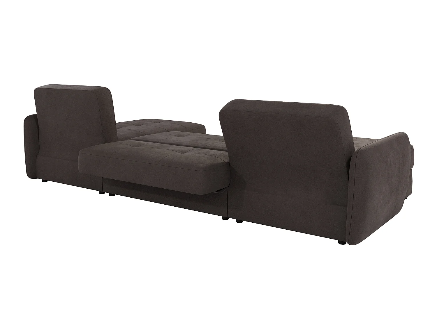 Canapé d'angle panoramique convertible clic-clac 5 places avec coffre en microfibre marron VICTORIA
