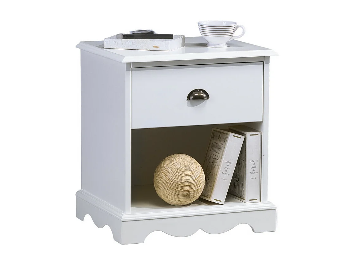 Chevet Blanc 1 Tiroir 1 Niche de Style Charme Anglais L 51 H 56.5 P 42.5 cm