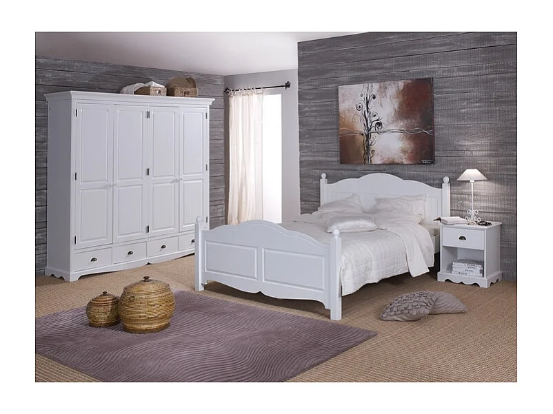 Chevet Blanc 1 Tiroir 1 Niche de Style Charme Anglais L 51 H 56.5 P 42.5 cm